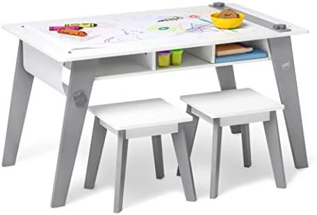 Wildkin Kids Arts And Crafts Table Set For Boys And Girls, Mid Century Modern Design Table Includes Two Stools, Paper And Storage Cubbies Underneath Helps Keep Art Supplies Organized (White) 7 Wildkin Kids Arts And Crafts Table Set For Boys And Girls, Mid Century Modern Design Table Includes Two Stools, Paper And Storage Cubbies Underneath Helps Keep Art Supplies Organized (White) - Image 7