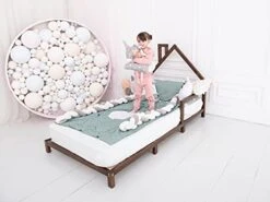 BUSYWOOD Wooden Bed House Frame - Toddler Bed Montessori - Toddler House Bed Frame - Montessori Style Bed - House Bed Frame Toddler Kids - Montessori Bed Twin (Model 3, DARK) -Safavieh Furniture 41Vm5FBfpUS