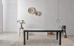 New Classic FURNITURE Celeste Dining Table For 6 With Heat Resistant Faux Marble, 64-Inch, Black Base With White & Gray Top