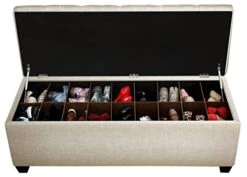 MJL Furniture Designs Sole Secret Tufted Ottoman, Bedroom Entryway Bench With Shoe Storage Slots, Stores Up To 36 Pairs, Large, Balboa Sand