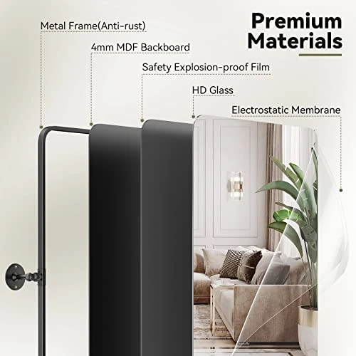 Brightify 22 X 30 Pivot Bathroom Mirror For Wall, Black Metal Framed Bathroom Mirrors For Vanity, Farmhouse Tilt Mirror, Rounded Rectangle Vanity Mirror, Horizontal Or Vertical Wall Mounted Mirrors 2 Brightify 22 X 30 Pivot Bathroom Mirror For Wall, Black Metal Framed Bathroom Mirrors For Vanity, Farmhouse Tilt Mirror, Rounded Rectangle Vanity Mirror, Horizontal Or Vertical Wall Mounted Mirrors - Image 2