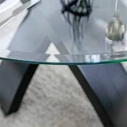 BOWERY HILL 52" Glass Top Round Modern Solid Wood Dining Table In Black