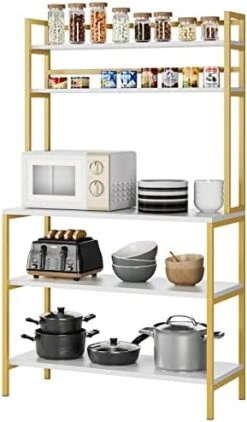 HITHOS Industrial 5-Tier Kitchen Bakers Rack With Hutch, Microwave Oven Stand With Shelves, Kitchen Hutch With Storage, Coffee Bar For Living Room, Utility Storage Shelf For Home Office, Rustic Brown -Safavieh Furniture 41VzshstjqL. AC
