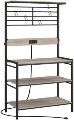 Yaheetech Bakers Rack For Kitchen With Storage, Microwave Oven Stand Coffee Bar Station With 5 Hooks, Kitchen Island Utility Storage Shelf With Adjustable Feet, Gray -Safavieh Furniture 41W0HIcvRfL. AC