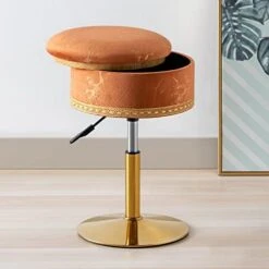 Leather Storage Ottoman Vanity Stool, 18" To 23" Height Adjustable Foot Stool Upholstered Round Footrest Coffee Table Top Cover, Modern Accent Stools,360° Swivel Makeup Stool For Living Room Bedroom -Safavieh Furniture 41W3nSoRCDL. AC