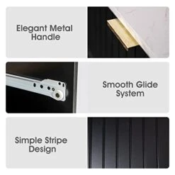 ANBUY Black 6 Drawer Double Dresser For Bedroom, Dual Chest Of Drawers Modern Dresser For Bedroom With Gold Handles Imitation Marble Texture (Black) -Safavieh Furniture 41WKpkTkBUL