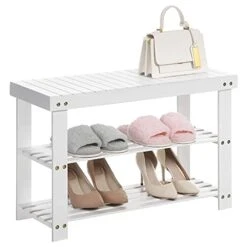 SONGMICS Shoe Bench Bundle With Wall Mounted Coat Rack, 3-Tier Bamboo Shoe Rack, 4 Dual Hooks, For Backpack Jacket, In The Entryway, Living Room, Bedroom, White ULBS004W01 And ULHR23WT 7 SONGMICS Shoe Bench Bundle With Wall Mounted Coat Rack, 3-Tier Bamboo Shoe Rack, 4 Dual Hooks, For Backpack Jacket, In The Entryway, Living Room, Bedroom, White ULBS004W01 And ULHR23WT -Safavieh Furniture 41WOM6fjneL