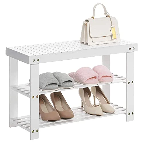 SONGMICS Shoe Bench Bundle With Wall Mounted Coat Rack, 3-Tier Bamboo Shoe Rack, 4 Dual Hooks, For Backpack Jacket, In The Entryway, Living Room, Bedroom, White ULBS004W01 And ULHR23WT 3 SONGMICS Shoe Bench Bundle With Wall Mounted Coat Rack, 3-Tier Bamboo Shoe Rack, 4 Dual Hooks, For Backpack Jacket, In The Entryway, Living Room, Bedroom, White ULBS004W01 And ULHR23WT - Image 3