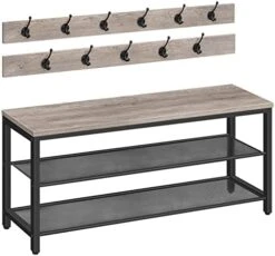 ALLOSWELL 39.4" Coat Rack Shoe Bench Set, 3-Tier Entryway Shoe Bench With 11 Coat Hooks, Industrial Style Shoe Rack, Sturdy And Durable, For Entryway, Hallway, MudRoom, Rustic Brown Black BSHR1001 -Safavieh Furniture 41WUF80SqlL. AC
