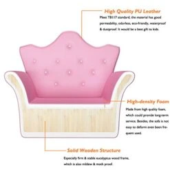 DORTALA Kids Sofa W/Ottoman, Pink Princess Couch W/Crown Shape & Embedded Crystal, PVC Leather Upholstered Armchair W/Solid Wooden Frame For Toddlers Girls, Lightweight Accent Chair, Pink 11 DORTALA Kids Sofa W/Ottoman, Pink Princess Couch W/Crown Shape & Embedded Crystal, PVC Leather Upholstered Armchair W/Solid Wooden Frame For Toddlers Girls, Lightweight Accent Chair, Pink -Safavieh Furniture 41WURSx6UHL