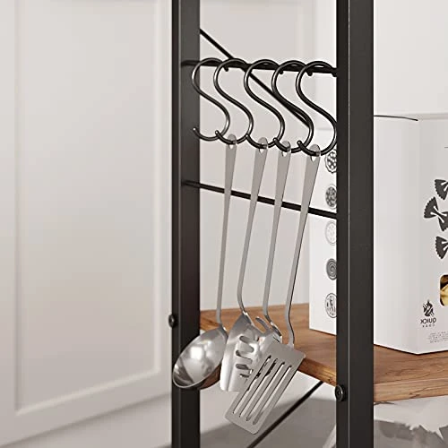 CubiCubi Baker's Rack Kitchen Cart, 3-Tier Utility Microwave Oven Rack On Wheels, Coffee Cart With Storage And 10 Hooks, Fir Brown 4 CubiCubi Baker's Rack Kitchen Cart, 3-Tier Utility Microwave Oven Rack On Wheels, Coffee Cart With Storage And 10 Hooks, Fir Brown - Image 4