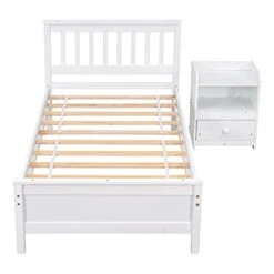 MOEO Twin Wood Bed Frame With Nightstand, Headboard And Footboard, For Kids, Bedroom Furniture, Home, No Spring Box Required & Easy Assembly, White 17 MOEO Twin Wood Bed Frame With Nightstand, Headboard And Footboard, For Kids, Bedroom Furniture, Home, No Spring Box Required & Easy Assembly, White -Safavieh Furniture 41WXkCxUAnL