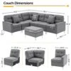 Esright Convertible Sectional Sofa Couch For Living Room, L Shaped Couch With Reversible Chaise, Grey Modular Sectional Sofa Couch With Ottoman, Grey