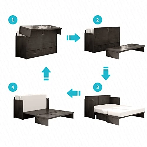 Cube Cabinet Bed Chest With Memory Foam Mattress, Queen Size Murphy Bed With USB Charging Station, Convertible Cabinet For Living Room/Apartment/Easy Assembly - Gray 4 Cube Cabinet Bed Chest With Memory Foam Mattress, Queen Size Murphy Bed With USB Charging Station, Convertible Cabinet For Living Room/Apartment/Easy Assembly - Gray - Image 4