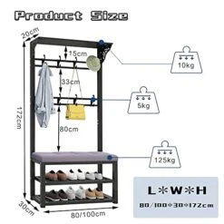 Hall Tree With Removable Hooks And 2-Tier Shoe Stand, Industrial Coat Rack Stand With Shoe Bench, Entryway Storage Shelf, For Living Room,Hallway, Bedroom L:80/100CM 11 Hall Tree With Removable Hooks And 2-Tier Shoe Stand, Industrial Coat Rack Stand With Shoe Bench, Entryway Storage Shelf, For Living Room,Hallway, Bedroom L:80/100CM -Safavieh Furniture 41WzhRZVpIL