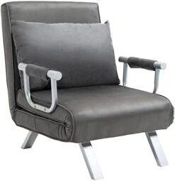 HOMCOM Single Person Folding 5 Position Convertible Sofa Bed Sleeper Chair Chaise Lounge Couch W/Pillow & Steel Frame For Home Office, Light Grey -Safavieh Furniture 41X yIGpeL. AC