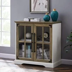 Okvnbjk Coffee Bar Cabinet, 32 Inch Accent Cabinet/Buffet Cabinet With Adjustable Shelves For Kitchen/Sideboard (Barnwood/White) -Safavieh Furniture 41X9jWvvyOL. AC