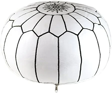 GRAN Handmade Leather Moroccan Pouf Footstool Ottoman | Brown Genuine Leather With Hand Embroidered White Stitching | Unstuffed 6 GRAN Handmade Leather Moroccan Pouf Footstool Ottoman | Brown Genuine Leather With Hand Embroidered White Stitching | Unstuffed - Image 6