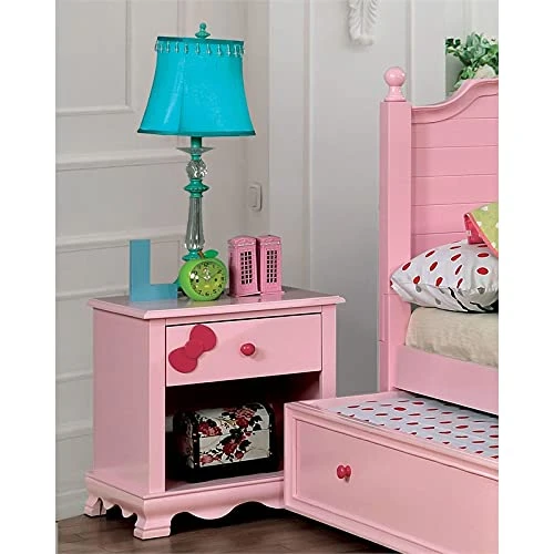 BOWERY HILL Transitional Wood 1-Drawer Nightstand In Pink 6 BOWERY HILL Transitional Wood 1-Drawer Nightstand In Pink - Image 6