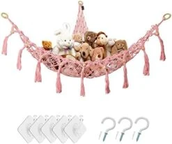 Stuffed Animal Toy Hammock Corner Hammock Organizer Display Rack Bohemian Net Bag For Hanging Toys Hanging Stuffed Animal Organizer Corner Toy Storage Rack Stuffed Animal Net Tassel 44 In (Pink) -Safavieh Furniture 41XPcfSZQ2L. AC