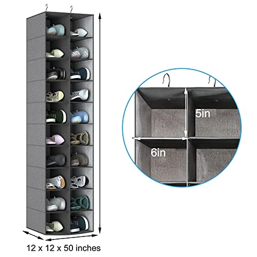 Coastal Rose Hanging Shoe Organizer For Closet, 20 Sections Hanging Closet Organizers And Storage Shelves, Space Saving Shoe Storage Rack Holder, Grey, 12''W×12''Dx 50''H 4 Coastal Rose Hanging Shoe Organizer For Closet, 20 Sections Hanging Closet Organizers And Storage Shelves, Space Saving Shoe Storage Rack Holder, Grey, 12''W×12''Dx 50''H - Image 4