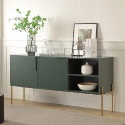 WILLIAMSPACE 46.8" Modern Sideboard Buffet Cabinet With 4 Doors & Adjustable Shelf & Gold Metal Frame, Floor Storage Cabinet, Standing Side Cabinet For Living Room, Hallway, Kitchen - Black&White&Gold -Safavieh Furniture 41XXob97vcL. AC