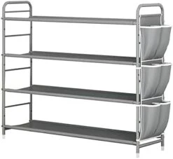 SUOERNUO Shoe Rack Storage Organizer 4 Tier Free Standing Metal Shoe Shelf Compact Shoe Organizer With Side Bag For Entryway Closet Bedroom, Grey 23 SUOERNUO Shoe Rack Storage Organizer 4 Tier Free Standing Metal Shoe Shelf Compact Shoe Organizer With Side Bag For Entryway Closet Bedroom, Grey -Safavieh Furniture 41Xb5pOrtbL. AC