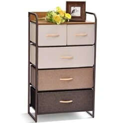 5-Drawer Storage Solution, Fabric Dresser Organizer With Steel Frame & Wooden Top, Ideal For Bedroom, Entryway, Closet, And Nursery - Dark Grey
