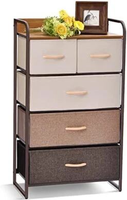 TOOLF 5-Drawer Storage Solution, Fabric Dresser Organizer With Steel Frame & Wooden Top, Ideal For Bedroom, Entryway, Closet, And Nursery - Warm Brown -Safavieh Furniture 41XfVWroAiL. AC 1