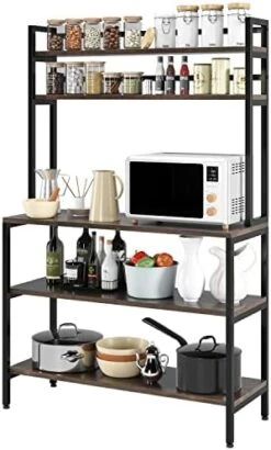 HITHOS Industrial 5-Tier Kitchen Bakers Rack With Hutch, Microwave Oven Stand With Shelves, Kitchen Hutch With Storage, Coffee Bar For Living Room, Utility Storage Shelf For Home Office, Rustic Brown -Safavieh Furniture 41Xjx2sHAL. AC