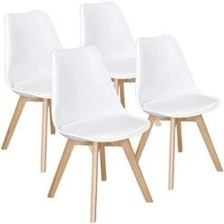 Yaheetech Chairs For Dining Room Dining Chairs DSW Chair Accent Shell Chair With Beech Wood Legs Modern Mid Century Eiffel Inspired Chair Dining Room Chairs Set Of 4 Kitchen Chairs White,4Pcs