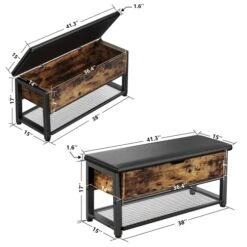 Mr IRONSTONE Shoe Storage Bench, Entryway Bench With Large Lift Top Storage Box And Leather Padded Cushion, Holds Up To 330 LB Shoe Bench For Entryway, Bedroom, Hallway, Bathroom, Rustic Brown 8 Mr IRONSTONE Shoe Storage Bench, Entryway Bench With Large Lift Top Storage Box And Leather Padded Cushion, Holds Up To 330 LB Shoe Bench For Entryway, Bedroom, Hallway, Bathroom, Rustic Brown -Safavieh Furniture 41XlugpDglL