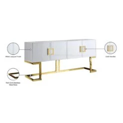 Meridian Furniture Beth Collection Modern | Contemporary Sideboard Buffet, Rich Gold Stainless Steel Base, White Laquer Finish, 64" W X 18" D X 31" H, Cabinet -Safavieh Furniture 41XmuaCWCmL