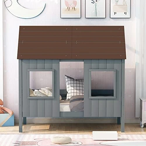 House Bed With Trundle, Twin House Bed For Kids, Wooden Platform Bed Frame With Headboard And Roof, For Girls Boys (Twin Size, White) 15 House Bed With Trundle, Twin House Bed For Kids, Wooden Platform Bed Frame With Headboard And Roof, For Girls Boys (Twin Size, White) - Image 15