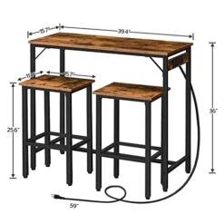 HOOBRO Bar Table Set With Power Outlet, Bar Table And Chairs Set, 3-Piece Dining Table Set, Industrial Breakfast Table Set, For Living Room, Dining Room, Game Room, Rustic Brown And Black BF45UBT01 -Safavieh Furniture 41XomfBnjYL