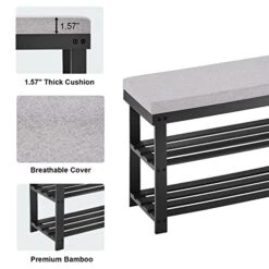 APICIZON 3-Tier Shoe Rack For Entryway, Bamboo Shoe Bench With Cushion Padded Seat, Small Shoe Organizer With Storage For Indoor Entrance Hallway Bedroom Living Room, Black -Safavieh Furniture 41XtEZrDRYL