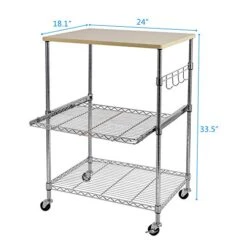Kitchen Microwave Cart On Wheels, Wire Rolling Cart With 4 Chrome Hooks, 3 Tier Bakers Rack With Wood Table, Slides Out Shelves (24" W X 18" D X 33.5" H, Chrome/Wood) 13 Kitchen Microwave Cart On Wheels, Wire Rolling Cart With 4 Chrome Hooks, 3 Tier Bakers Rack With Wood Table, Slides Out Shelves (24" W X 18" D X 33.5" H, Chrome/Wood) -Safavieh Furniture 41XtXNUfdnL