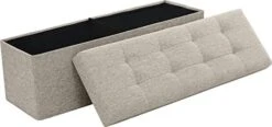 Ornavo Home Foldable Tufted Linen Large Storage Ottoman Bench Foot Rest Stool/Seat - 15" X 45" X 15" (Beige) -Safavieh Furniture 41Xu4KdiKL. AC