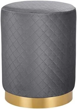 BIRDROCK HOME Round Cream Velvet Ottoman Foot Stool With Lattice Design – Soft Compact Padded Stool – Gold Trim - Great For The Living Room Or Bedroom – Decorative Furniture – Foot Rest -Safavieh Furniture 41Xuc3hARZL. AC