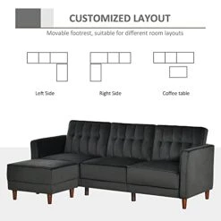 HOMCOM Upholstered L-Shaped Sofa Bed, Reversible Sectional Recliner Sofa Set, Velvet-Touch Sleeper Futon With Footstool, Black 11 HOMCOM Upholstered L-Shaped Sofa Bed, Reversible Sectional Recliner Sofa Set, Velvet-Touch Sleeper Futon With Footstool, Black -Safavieh Furniture 41Y09p5AcUL