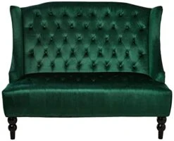 Christopher Knight Home Leora Modern Glam Tufted Velvet Wingback Loveseat, Emerald / Dark Brown