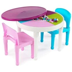 Unknown Kids 2-in-1 Plastic Activity Table 2 Chairs Set White/Bright Colors - Multi Casual Round 3 Piece Glossy