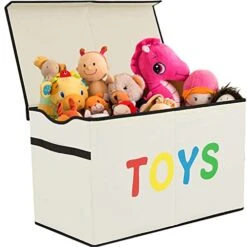 VICTOR'S Kids Toy Box Chest - Extra Large Lightweight Collapsible Toy Storage Organizer Boxes Bins Baskets For Kids, Boys, Girls, Nursery Room, Playroom, Closet (New Beige)