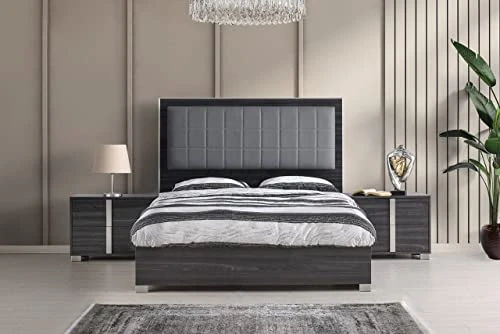 GENERIC Roma Bonded Leather LED Platform Bedroom Set (King Bed, 2 Nightstands, Dresser, Mirror, Chest), Tiger Gray 2 GENERIC Roma Bonded Leather LED Platform Bedroom Set (King Bed, 2 Nightstands, Dresser, Mirror, Chest), Tiger Gray - Image 2