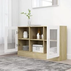 Vitrine Cabinet White And Sonoma Oak,Modern Minimalist Style,Very Easy To Match With Furniture,A Variety Of Colors Can Be Selected 47.2"x12"x27.6" Chipboard 11 Vitrine Cabinet White And Sonoma Oak,Modern Minimalist Style,Very Easy To Match With Furniture,A Variety Of Colors Can Be Selected 47.2"x12"x27.6" Chipboard -Safavieh Furniture 41YK9BsStfS