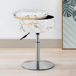 Leather Storage Ottoman Vanity Stool, 18" To 23" Height Adjustable Foot Stool Upholstered Round Footrest Coffee Table Top Cover, Modern Accent Stools,360° Swivel Makeup Stool For Living Room Bedroom -Safavieh Furniture 41YL4VbL. AC