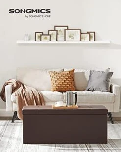 SONGMICS 30 Inches Folding Storage Ottoman Bench, Storage Chest Footstool, Brown ULSF45BR & 43 Inches Folding Storage Ottoman Bench, Storage Chest, Footrest, Holds Up To 660 Lb, Brown ULSF703 -Safavieh Furniture 41YRxT3i34L