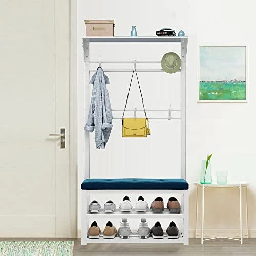 Hall Tree With Removable Hooks And 2-Tier Shoe Stand, Industrial Coat Rack Stand With Shoe Bench, Entryway Storage Shelf, For Living Room,Hallway, Bedroom L:80/100CM 5 Hall Tree With Removable Hooks And 2-Tier Shoe Stand, Industrial Coat Rack Stand With Shoe Bench, Entryway Storage Shelf, For Living Room,Hallway, Bedroom L:80/100CM - Image 5