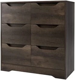 URKNO Modern 6 Drawer Dresser, Double Chest Of Drawers With Storage, 3+3 Clothing Organizer With Cut-Out Handle, Dresser Chest, Wood Storage Cabinet For Living Room, Bedroom, Hallway, Dark Brown -Safavieh Furniture 41Ybkw1N9OL. AC