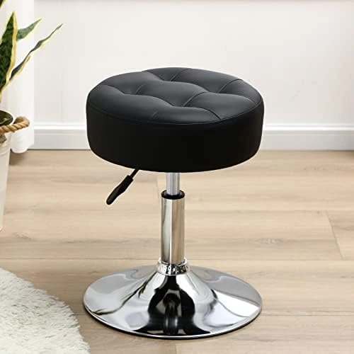 Furniliving Mid-Century Tufted Adjustable Swivel Makeup Ottoman Stool; Modern Big Size Round Vanity Stool Chair For Bedroom Living Room (White) 5 Furniliving Mid-Century Tufted Adjustable Swivel Makeup Ottoman Stool; Modern Big Size Round Vanity Stool Chair For Bedroom Living Room (White) - Image 5